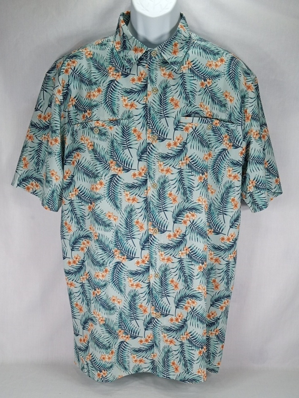 RailRiders Men's Light Blue Tropical Button-Down Short Sleeve Shirt Large